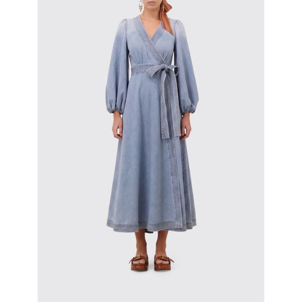 Zimmermann Women Zimmermann Indra Denim Midi Wrap Dress With Balloon Sleeves